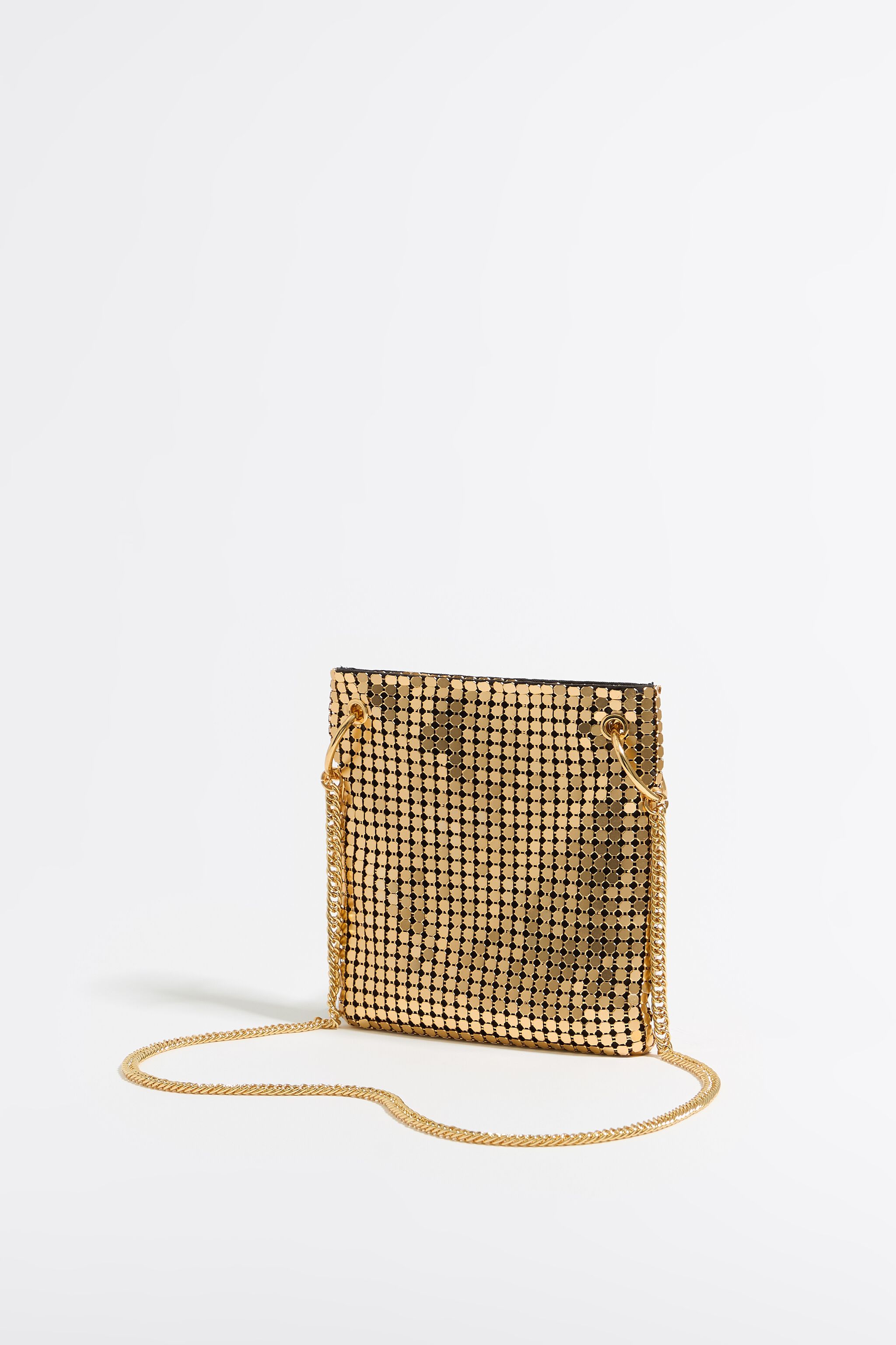 Gold metallic mesh mini flat bag