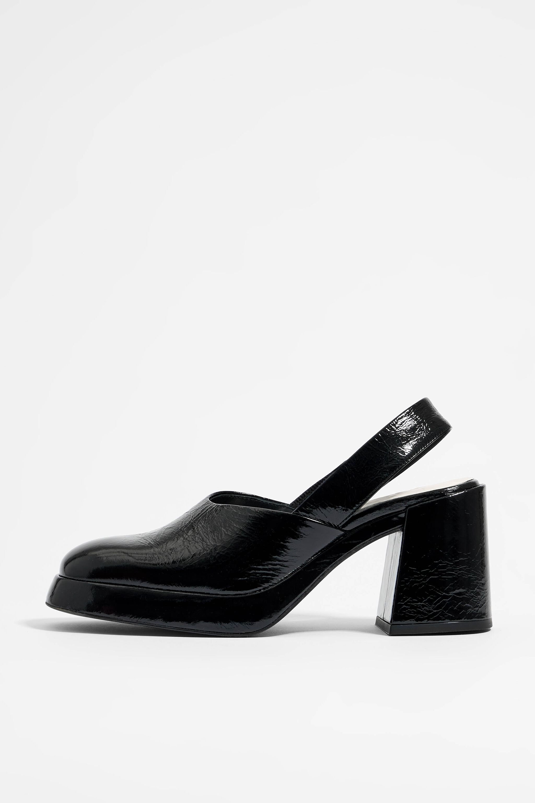 Black leather platform court shoe