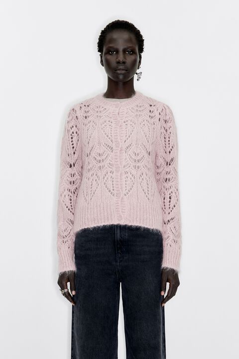 Pink open-knit mohair cardigan