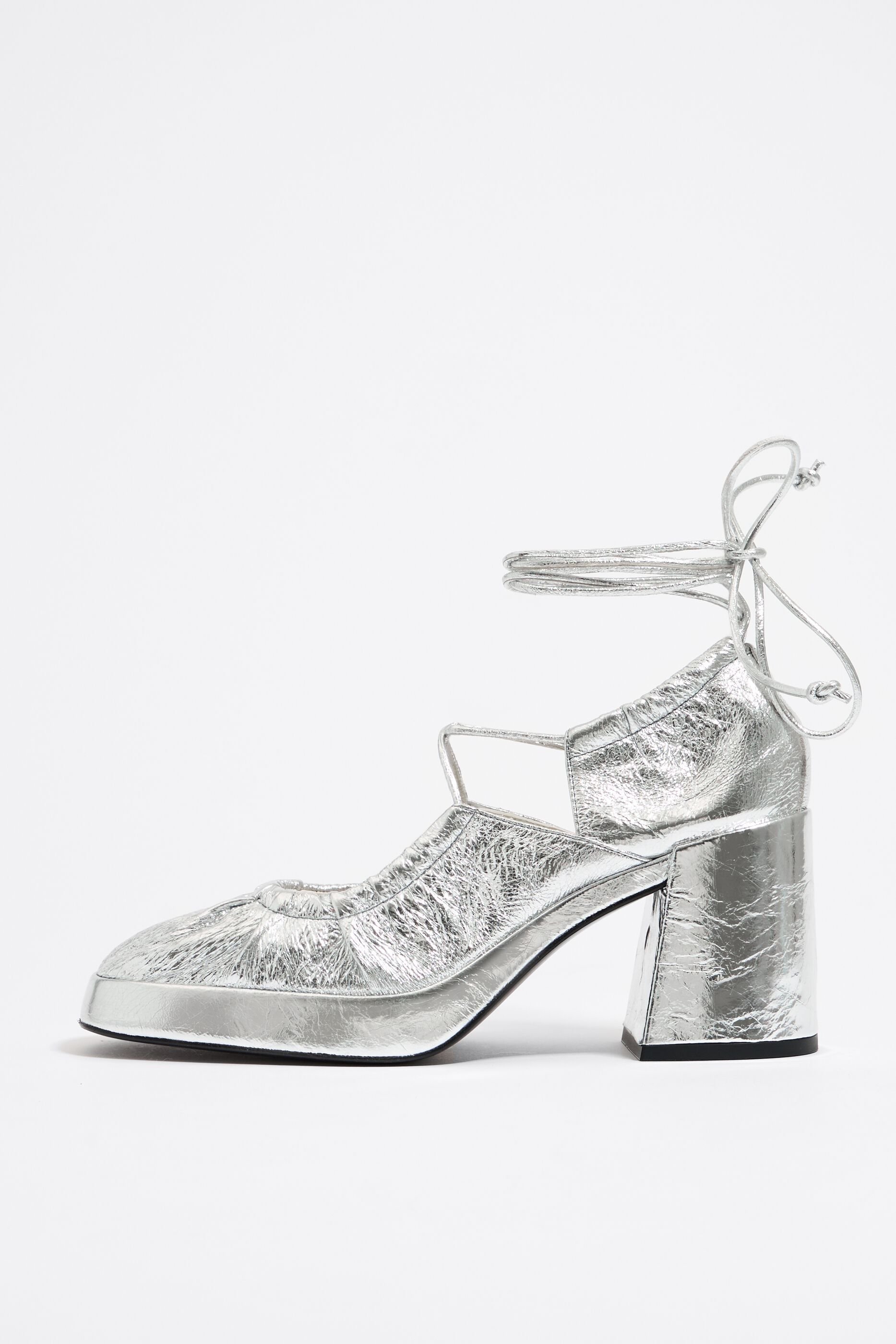 Silver leather platform court shoe
