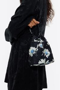 Anthracite satin Daisy crystal bucket bag