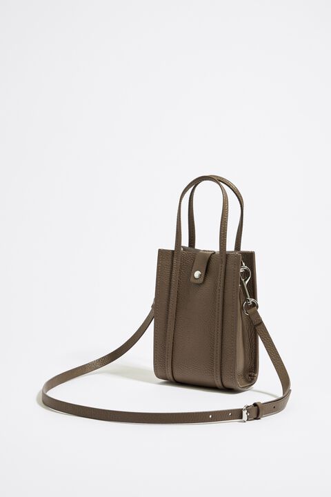 Taupe crossbody phone bag in genuine leather