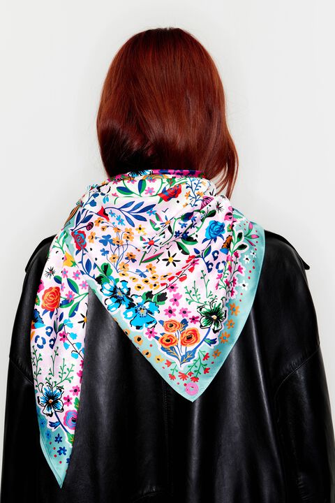 Anthracite birds and flowers scarf