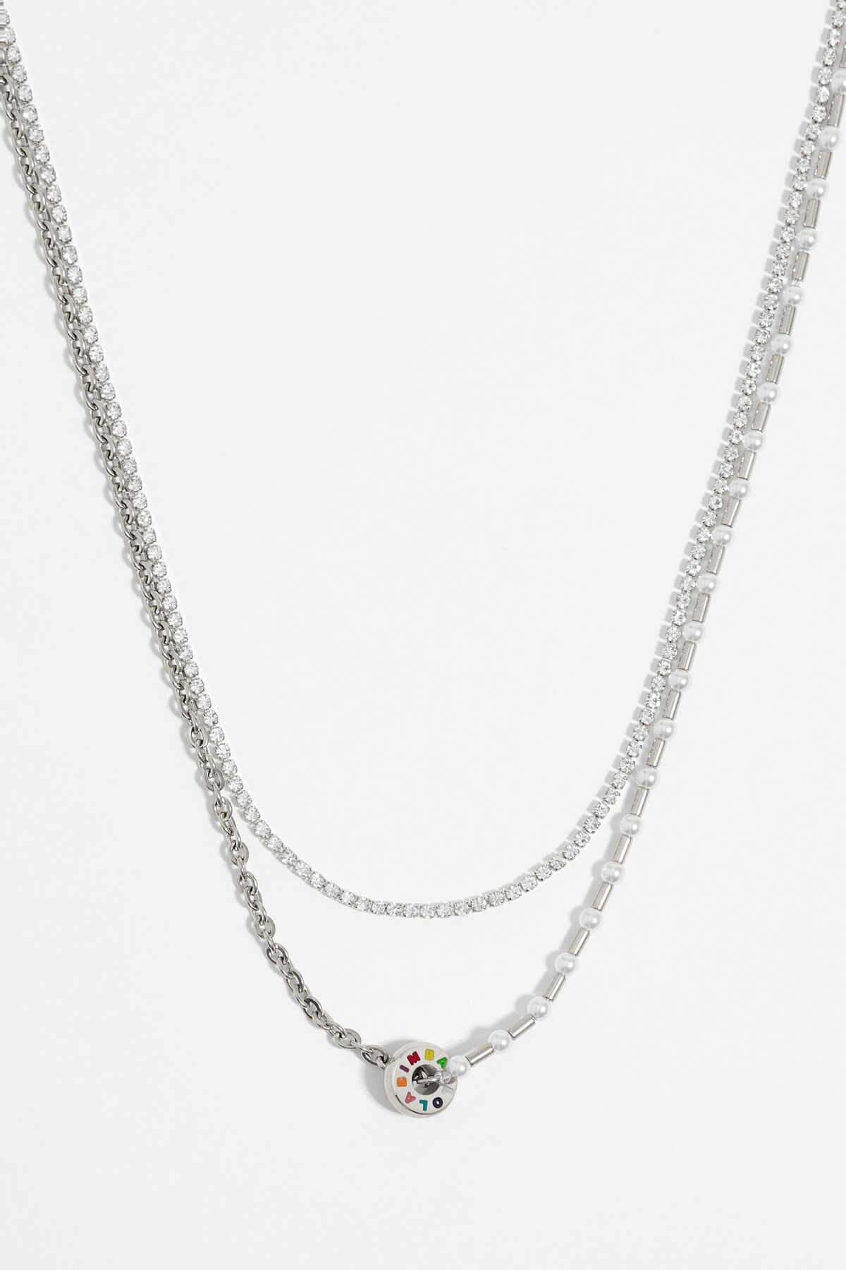 Silver steel crystals pearl necklace