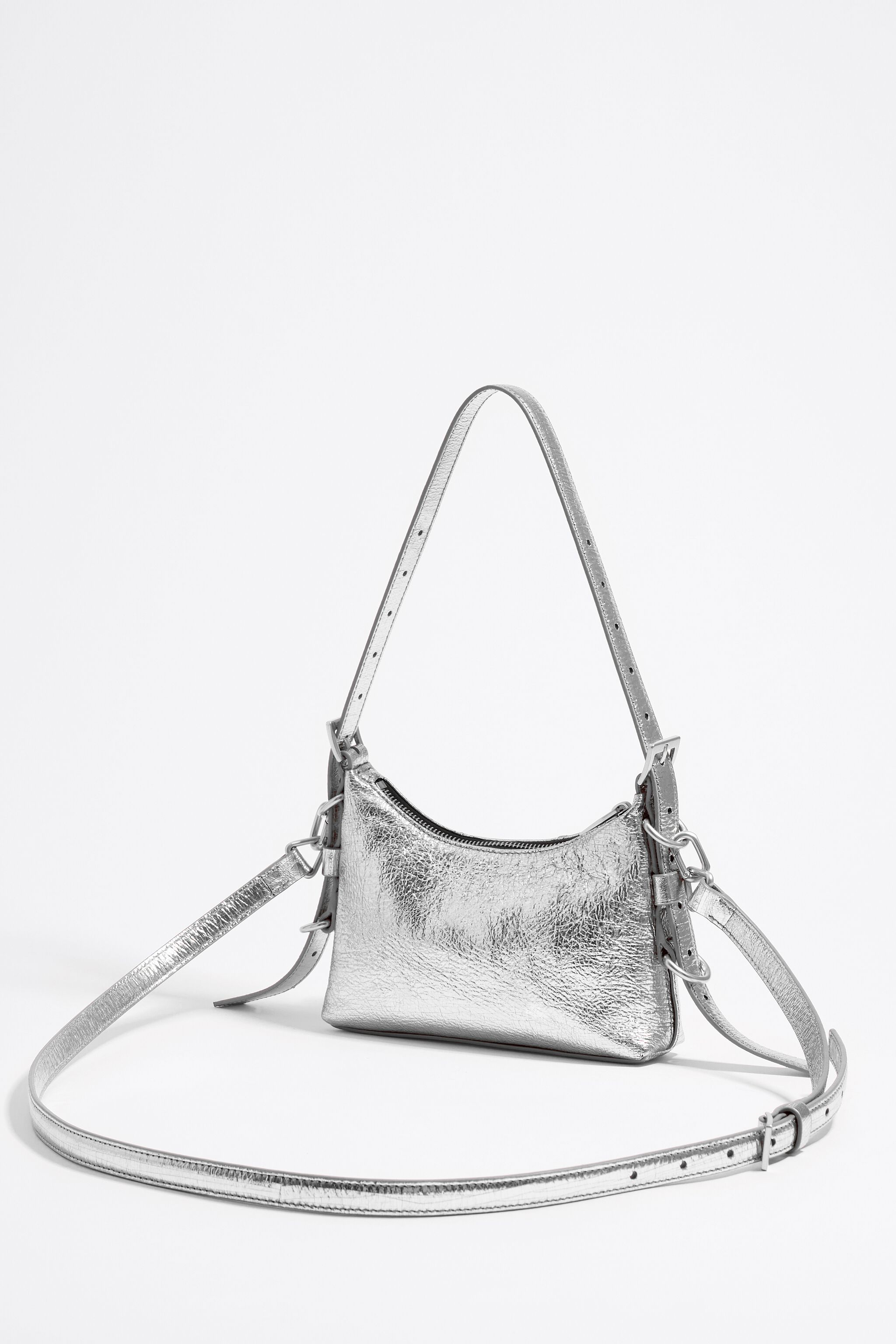 Mini silver leather Pocket slouch bag
