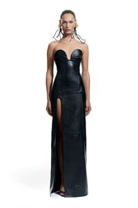 Black leather sweetheart neckline dress