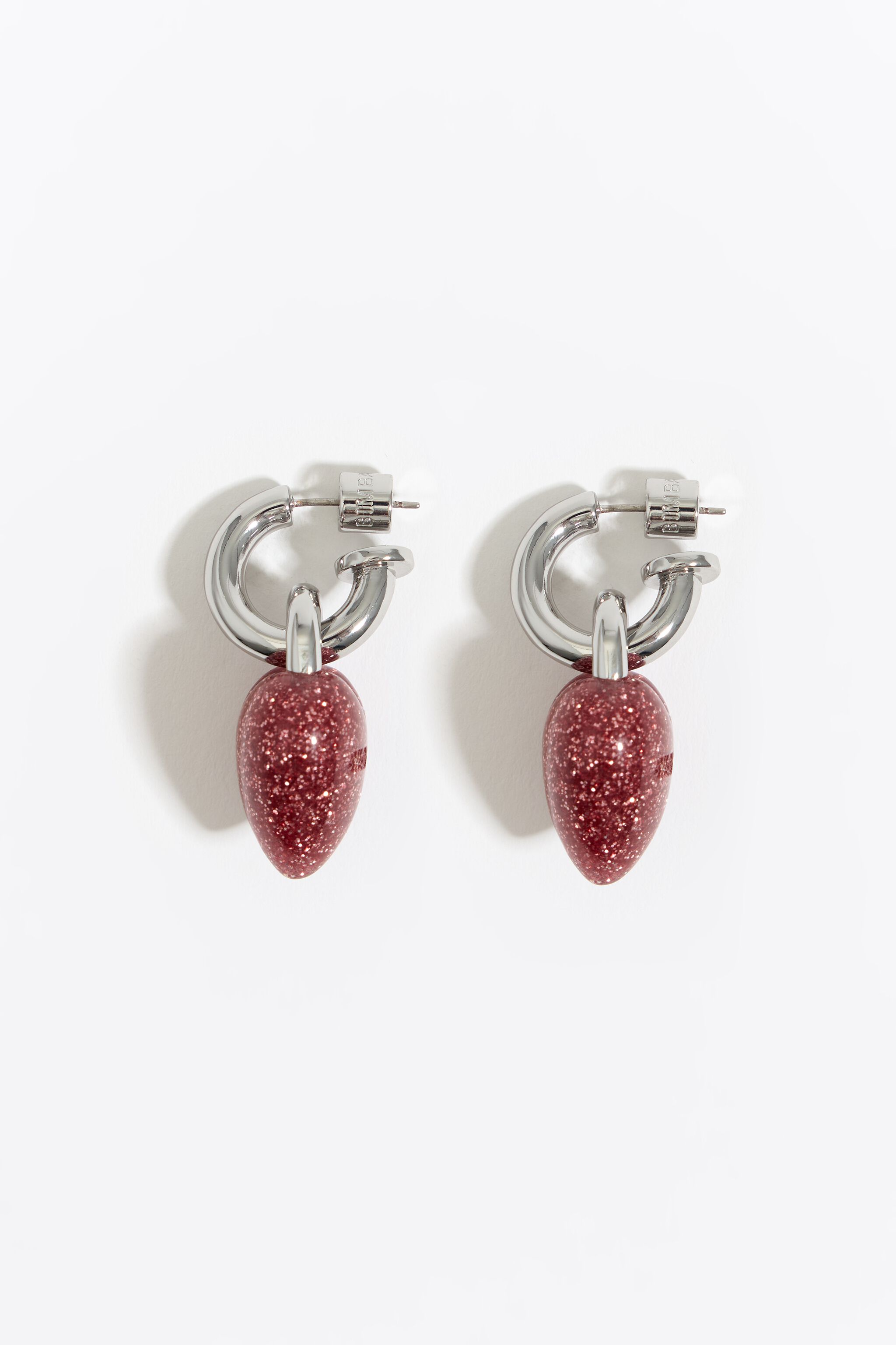 Pink glitter heart hoop earrings