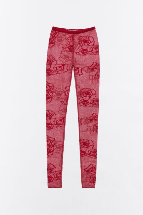Red rose jacquard knit leggings