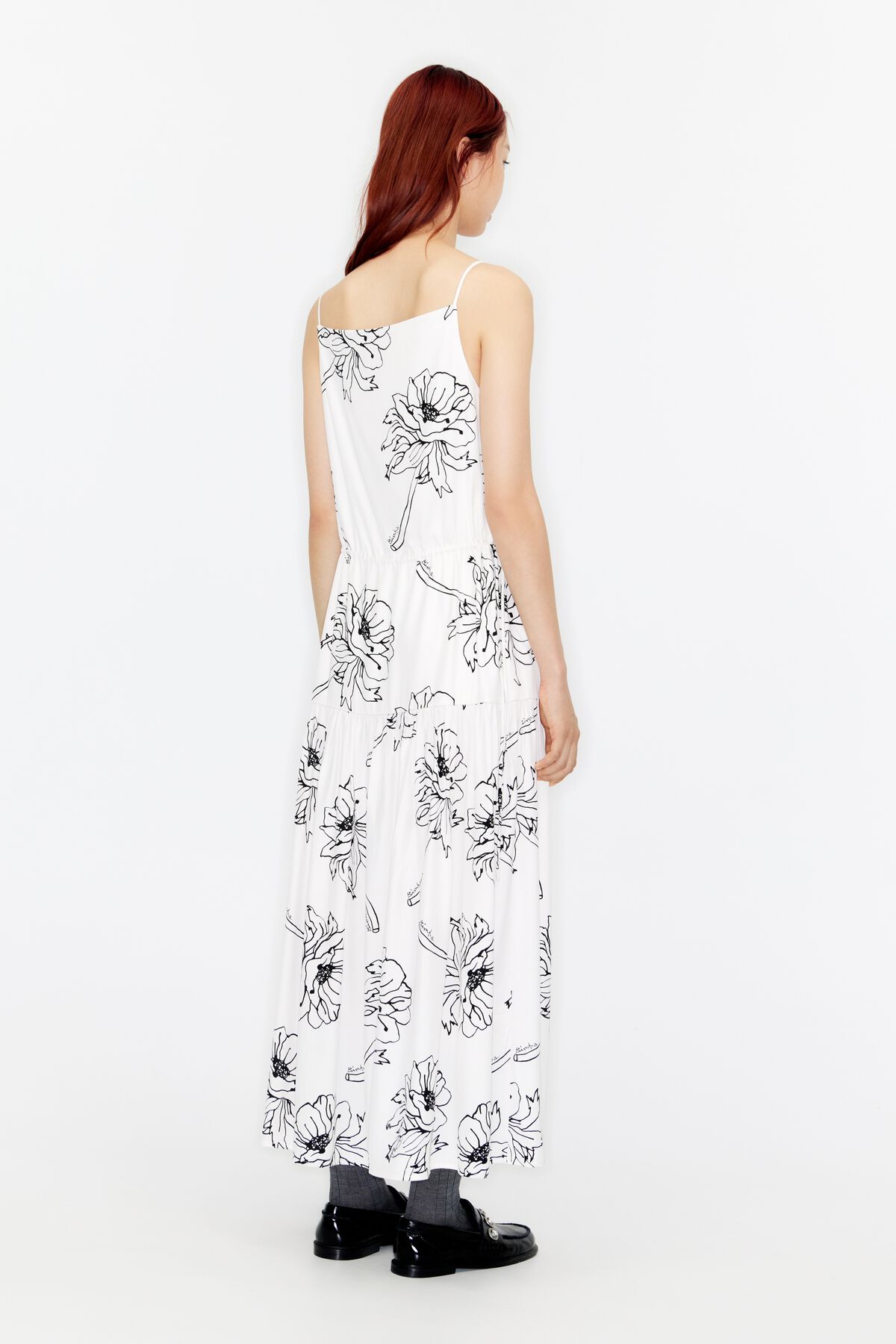 Bimba Y Lola Flowers Lineal-print Ruched Midi Dress In White