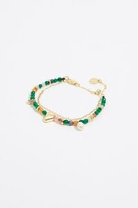 Gold heart and green stones bracelet