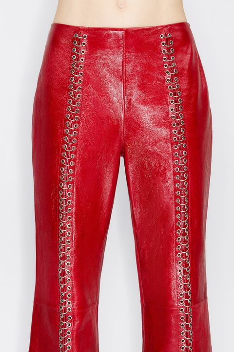 Red leather bell trousers