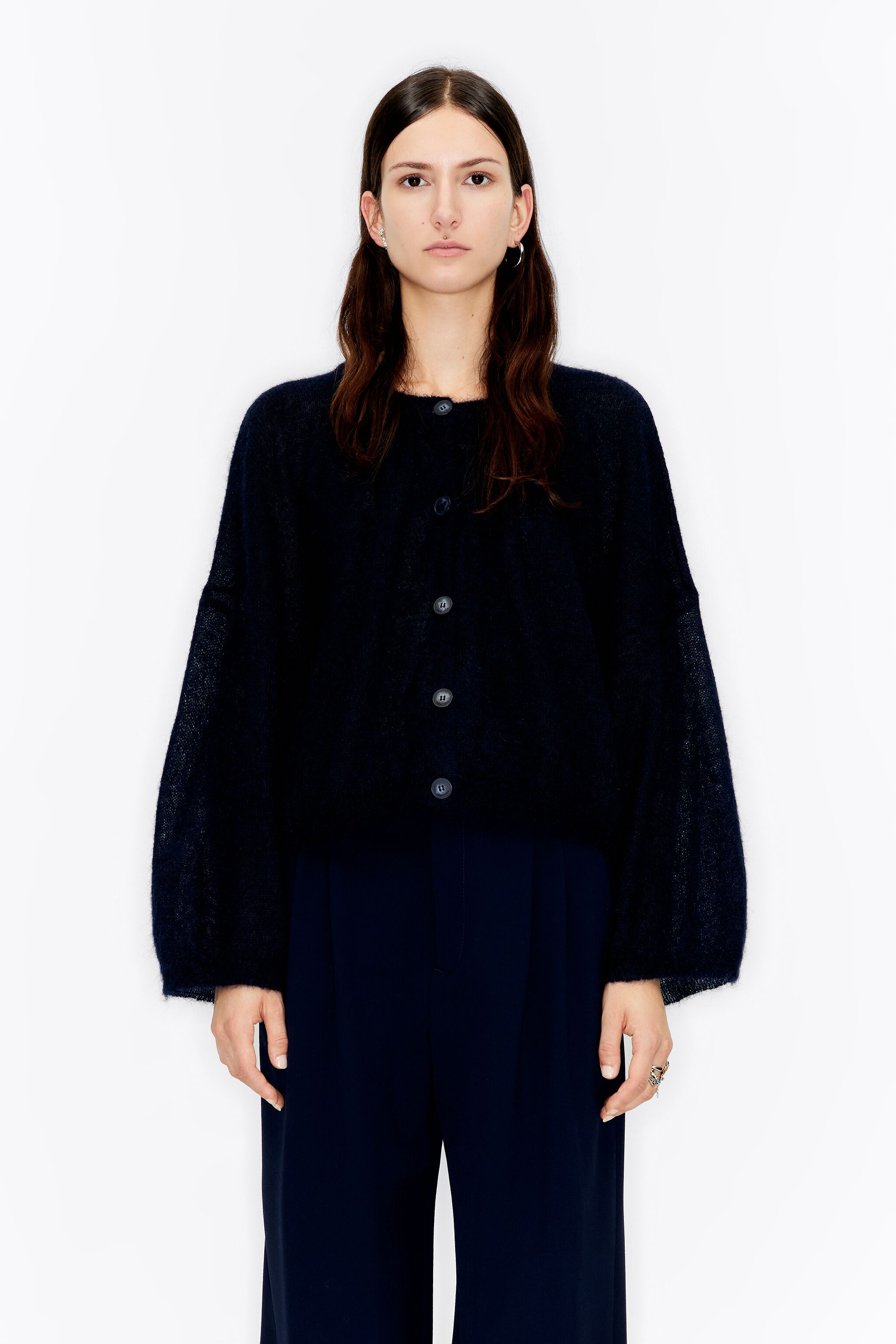 Navy blue mohair boxy cardigan