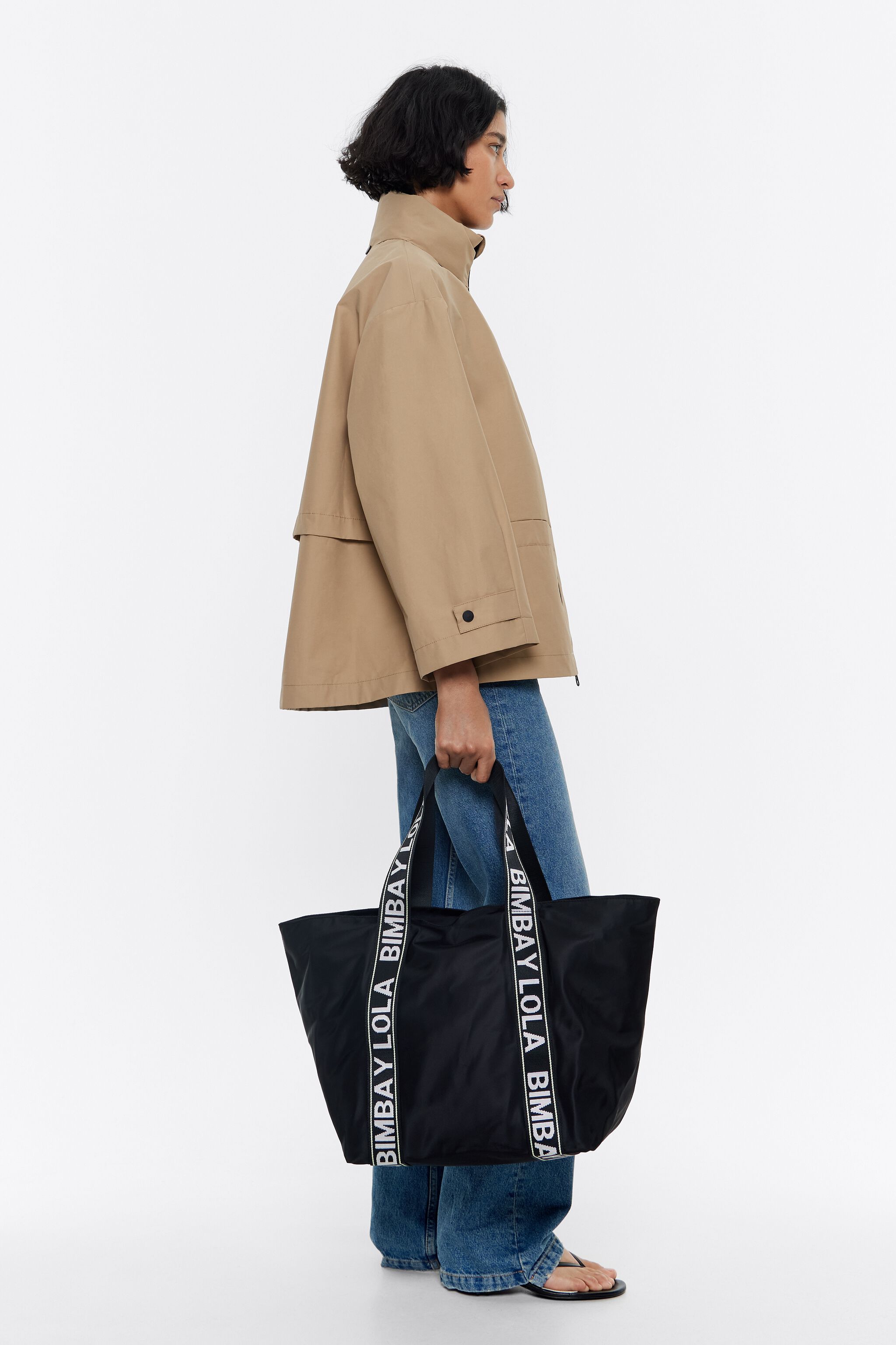 Black nylon maxi shopper bag