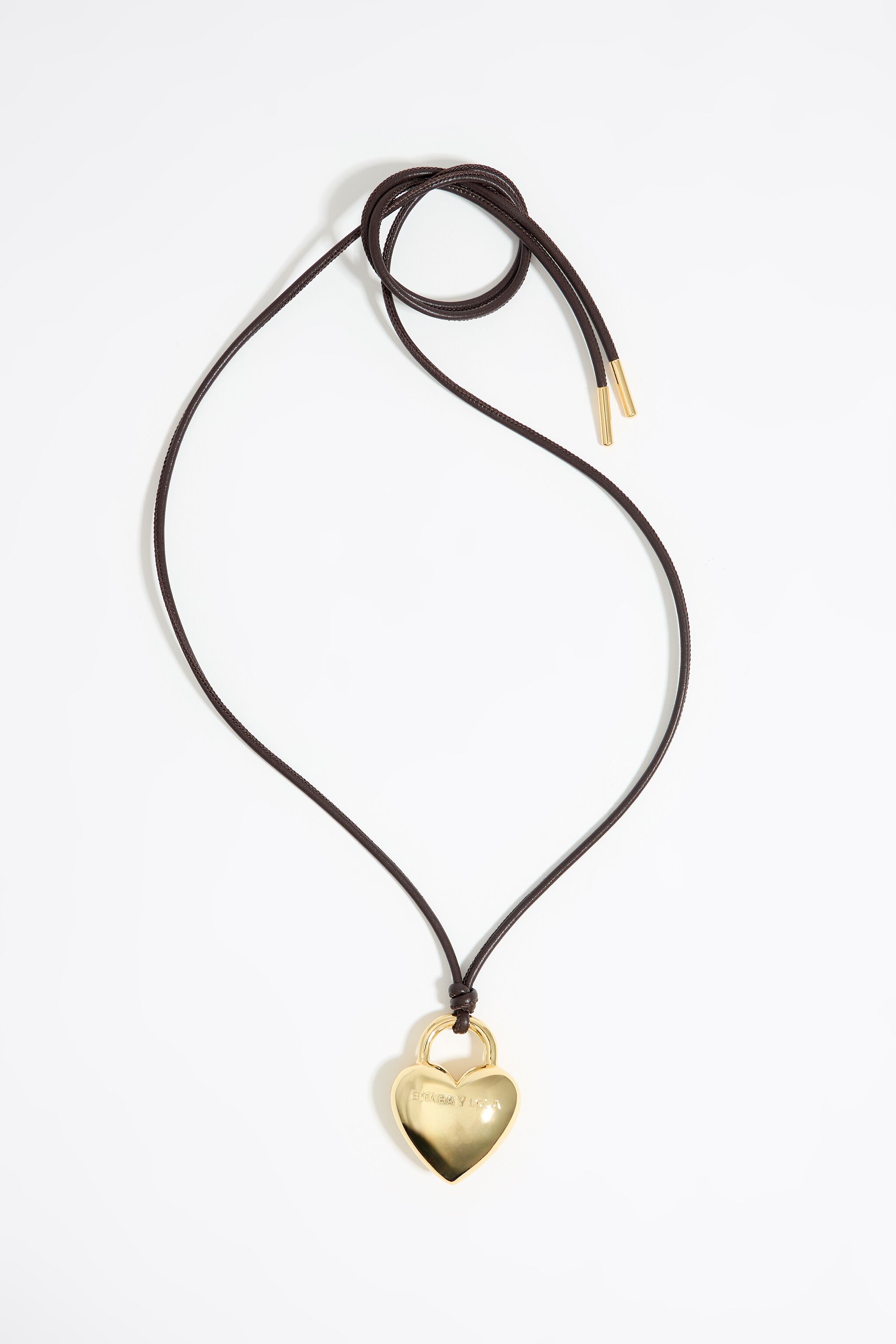 Gold heart leather cord necklace