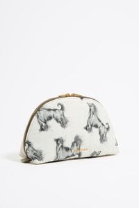 Large gray Pencil Greyhound print nylon half-moon make-up case