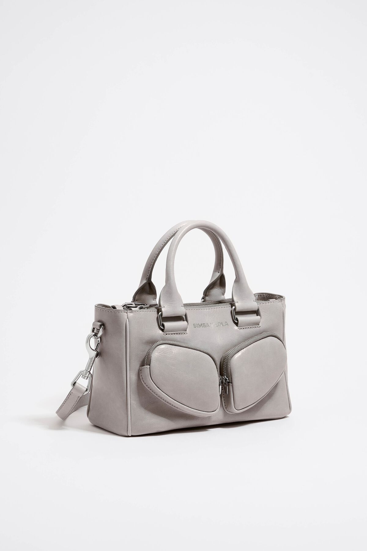 Bimba Y Lola Small Pocket Leather Crossbody Bag in Grey