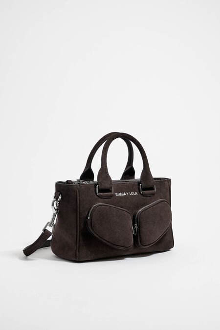 Bimba Y Lola Medium Pocket Leather Tote Bag - Grey
