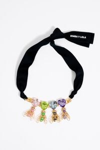 Multicolor heart crystals and bees necklace