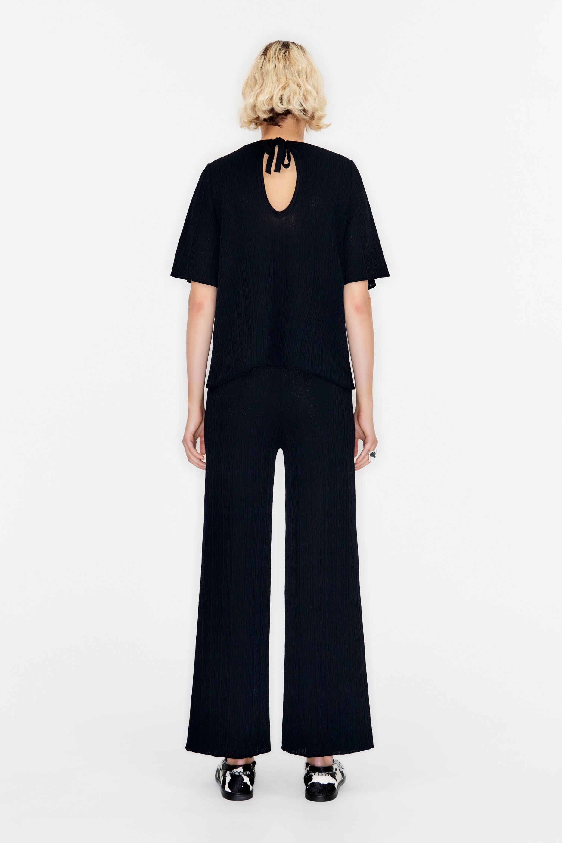 Black Ribbed Jersey High Waist Flared Trousers | New Look