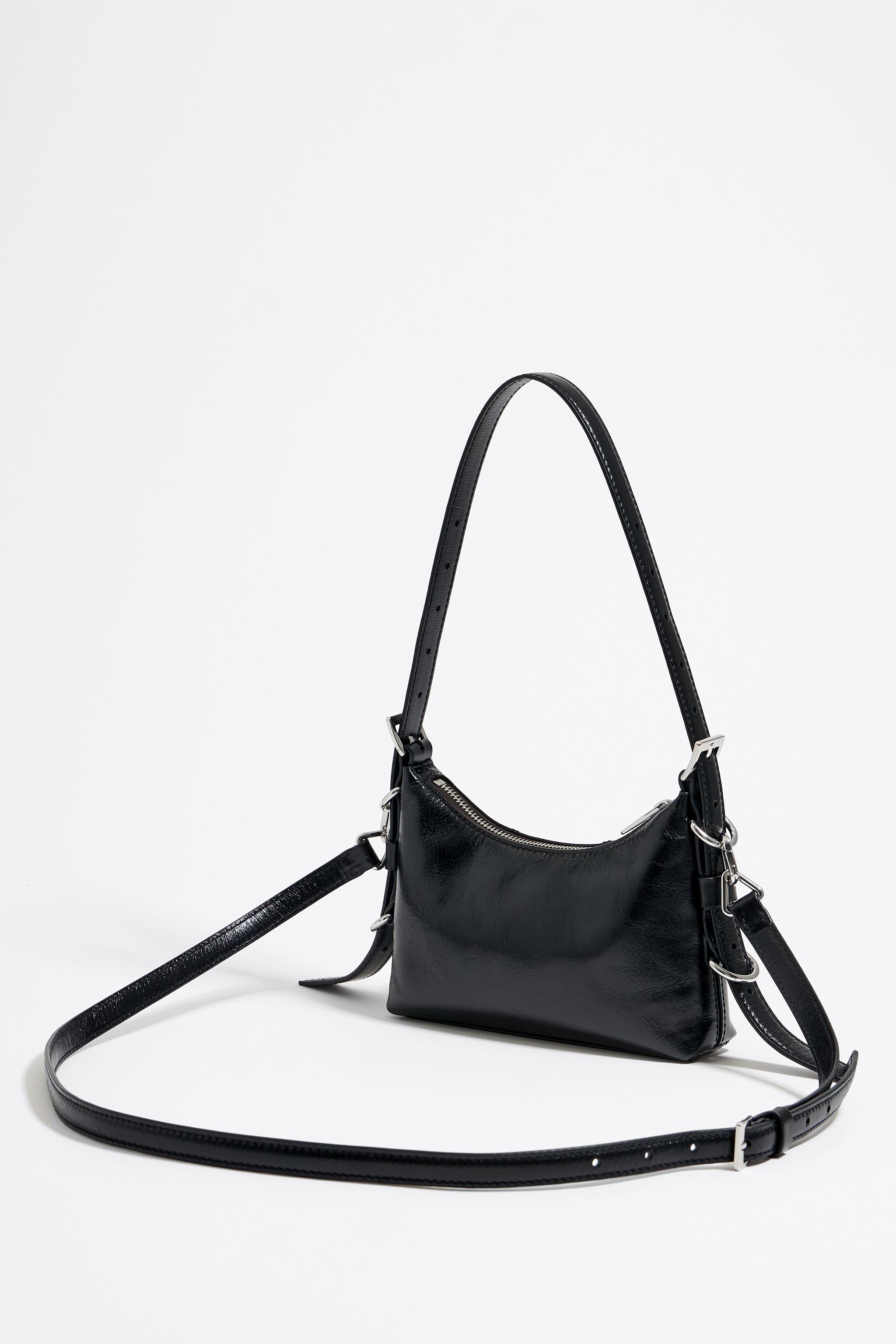 Mini black leather Pocket slouch bag