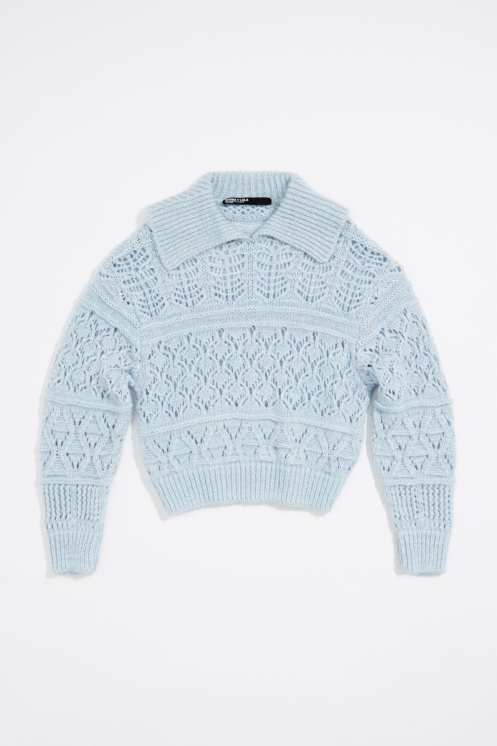 Light blue open-knit mohair sweater