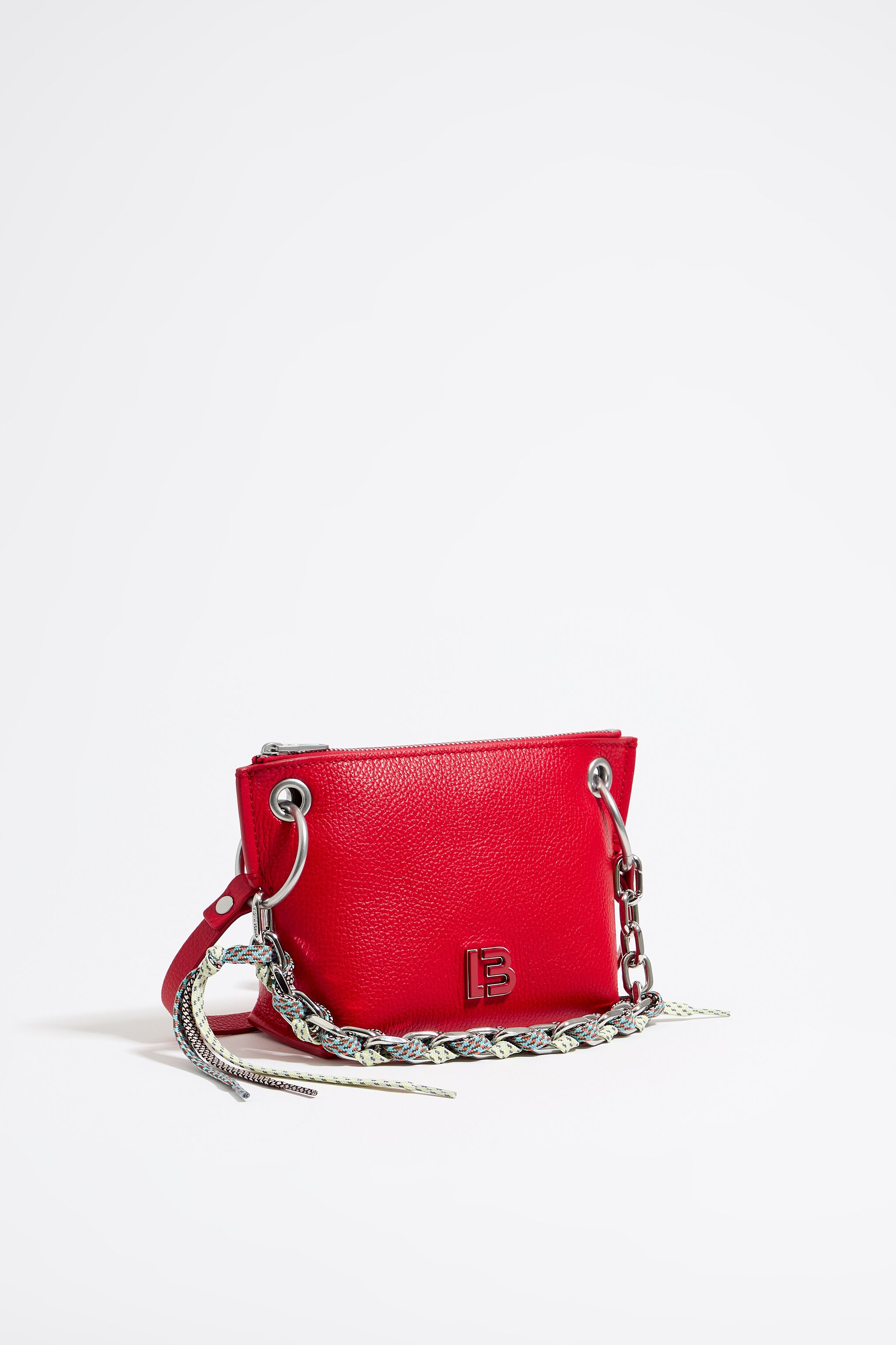S red leather trapezium crossbody bag