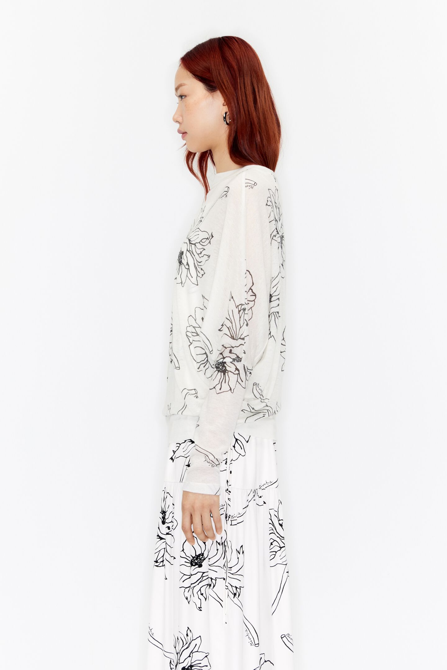 Bimba Y Lola Flowers Lineal-print Ruched Midi Dress In White
