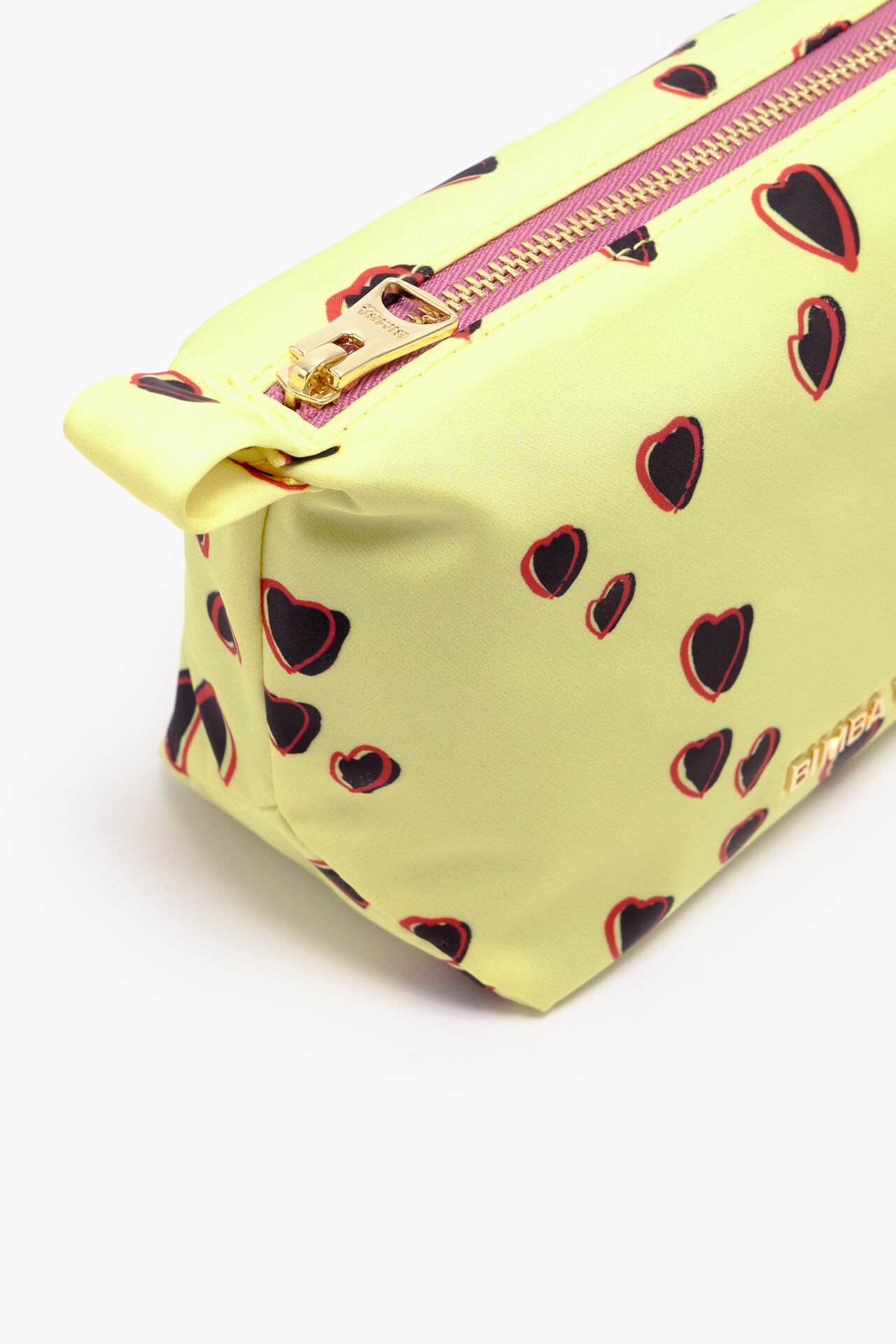 S yellow Small Hearts print trapezium make-up case