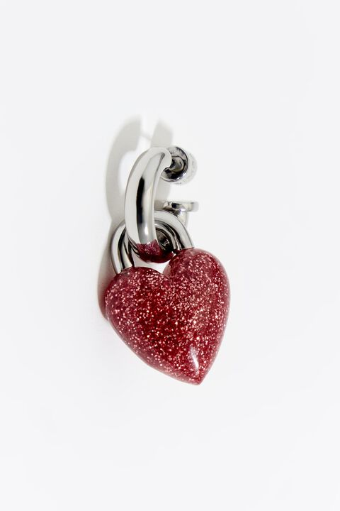 Red glitter heart leather cord necklace