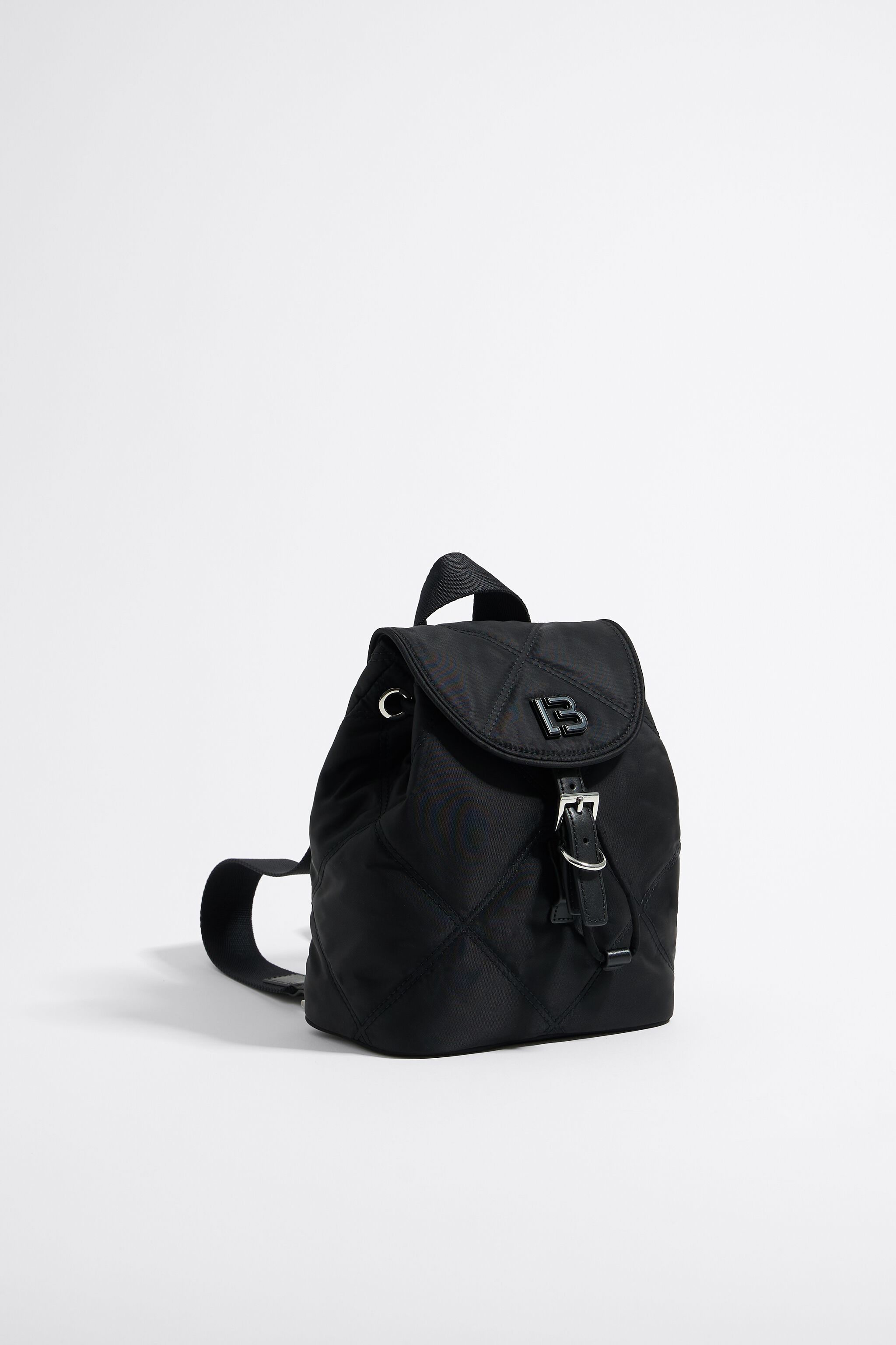 Small black padded nylon backpack