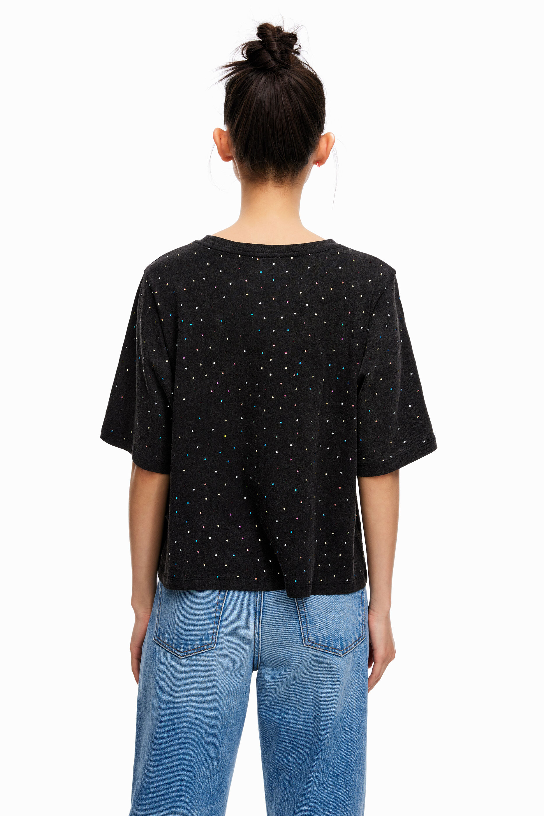 Black washed T-shirt multicolor stones