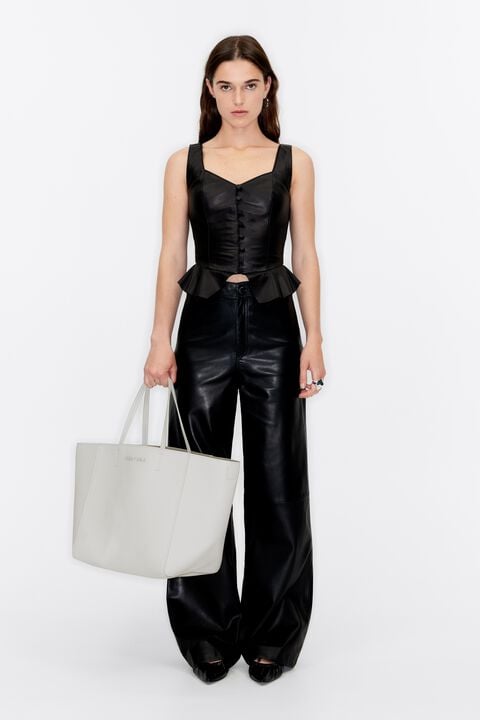 Leather Tote Bag in Black - Off White