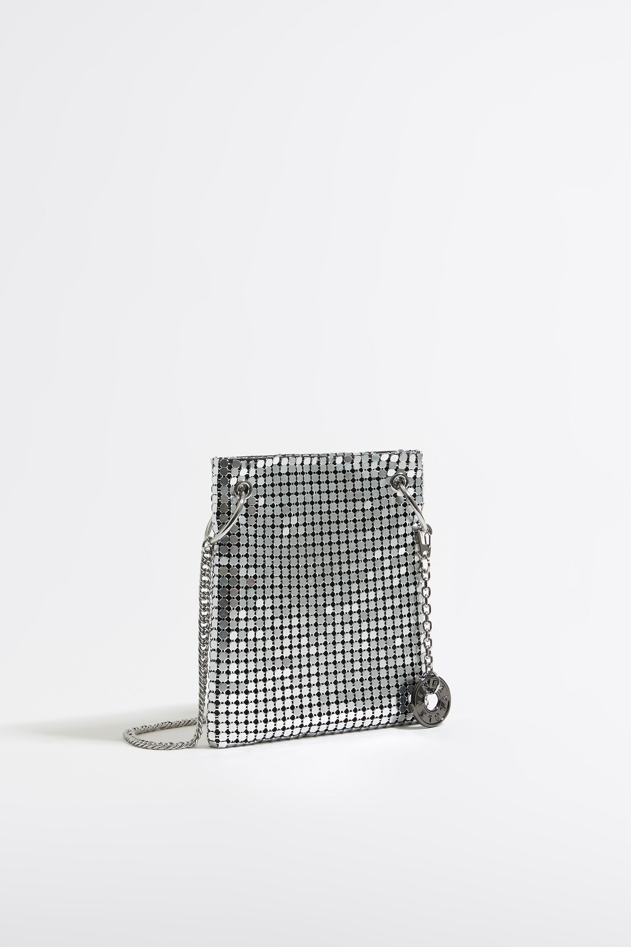 Silver metallic mesh mini flat bag