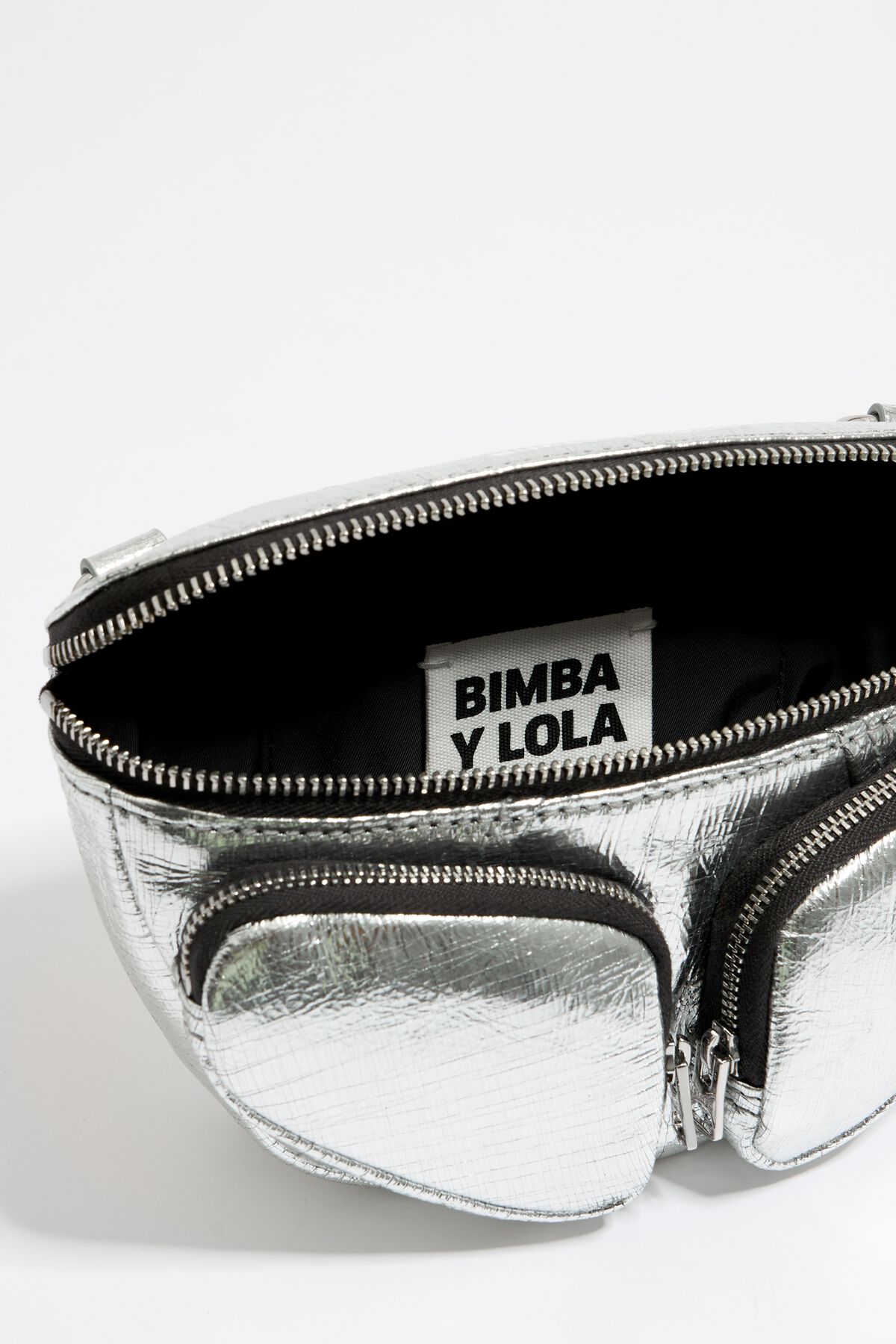 Bimba Y Lola Xs Silver Leather Pocket Bumbag