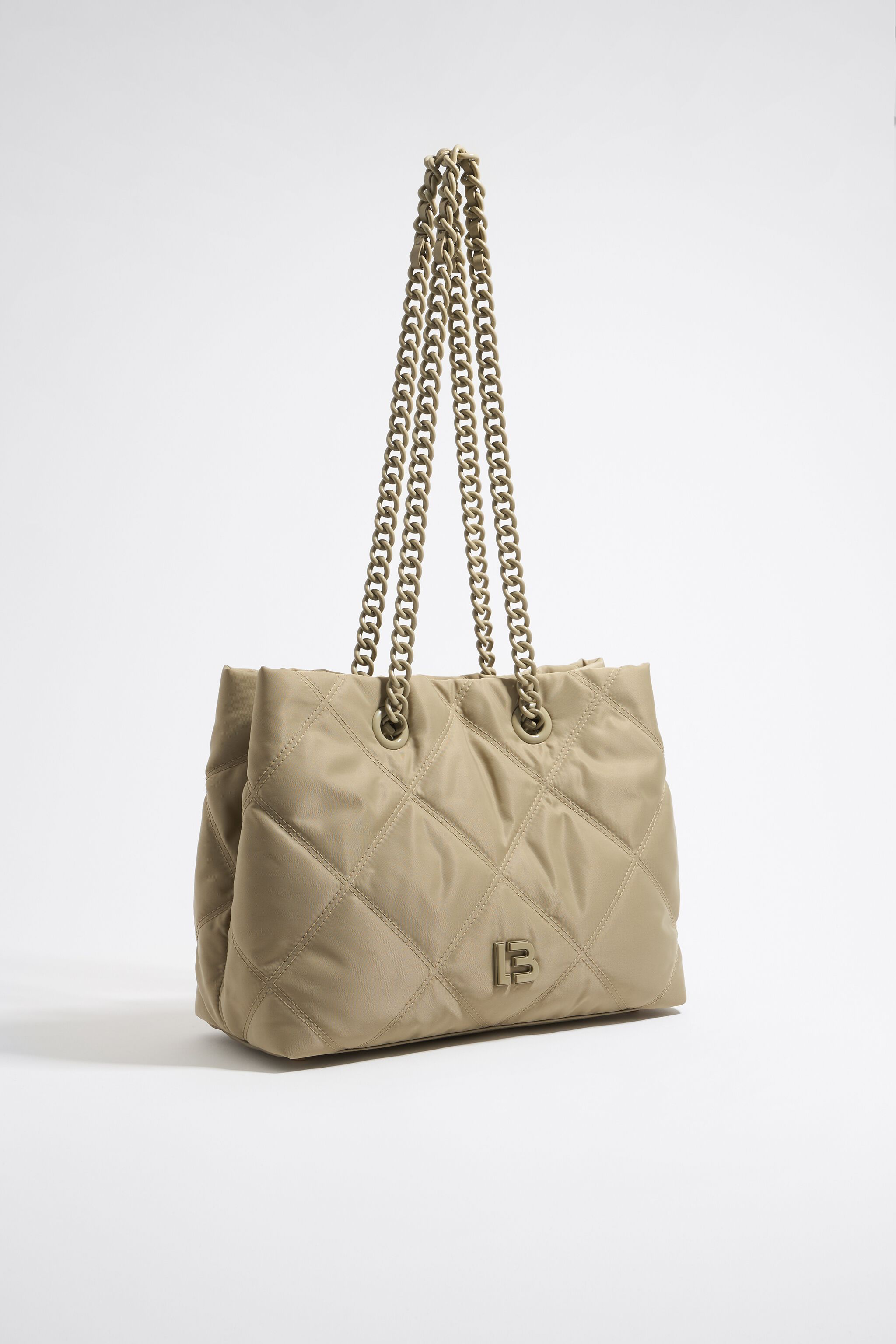 Medium light khaki padded nylon shopper bag