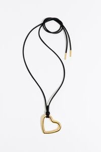 Gold heart and leather necklace