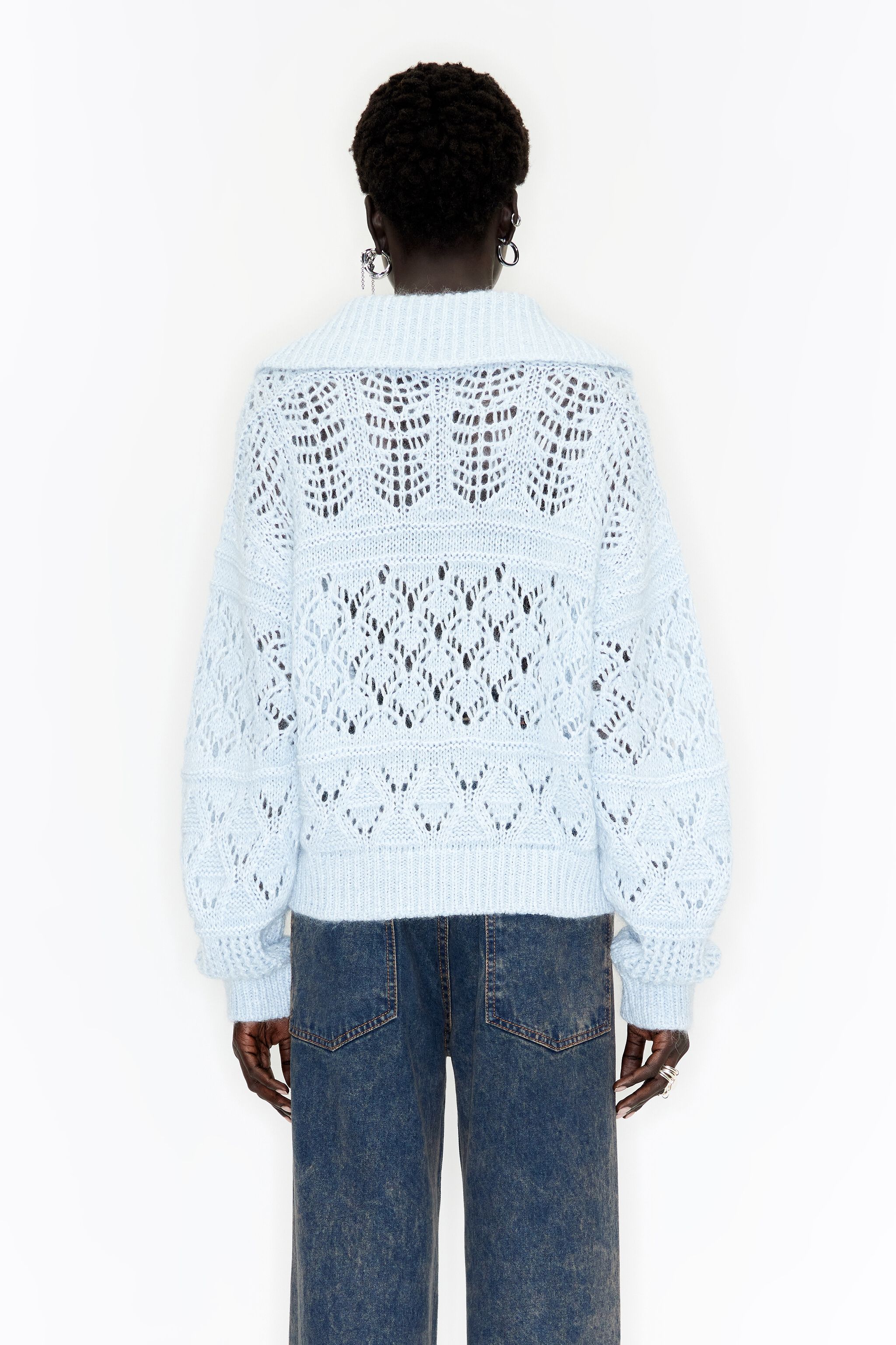 Light blue open-knit mohair sweater
