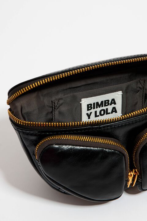 Bimba Y Lola Xs Black Leather Pocket Bumbag