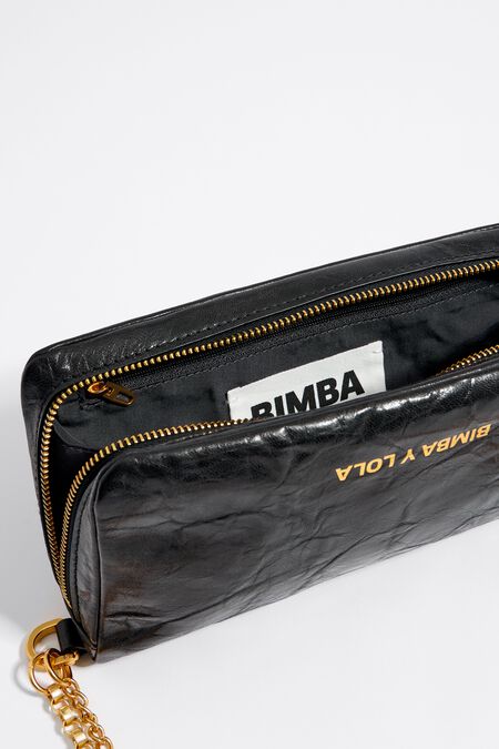 Bimba Y Lola Clutch Zip Bag Orange Hand Strap Logo Women's