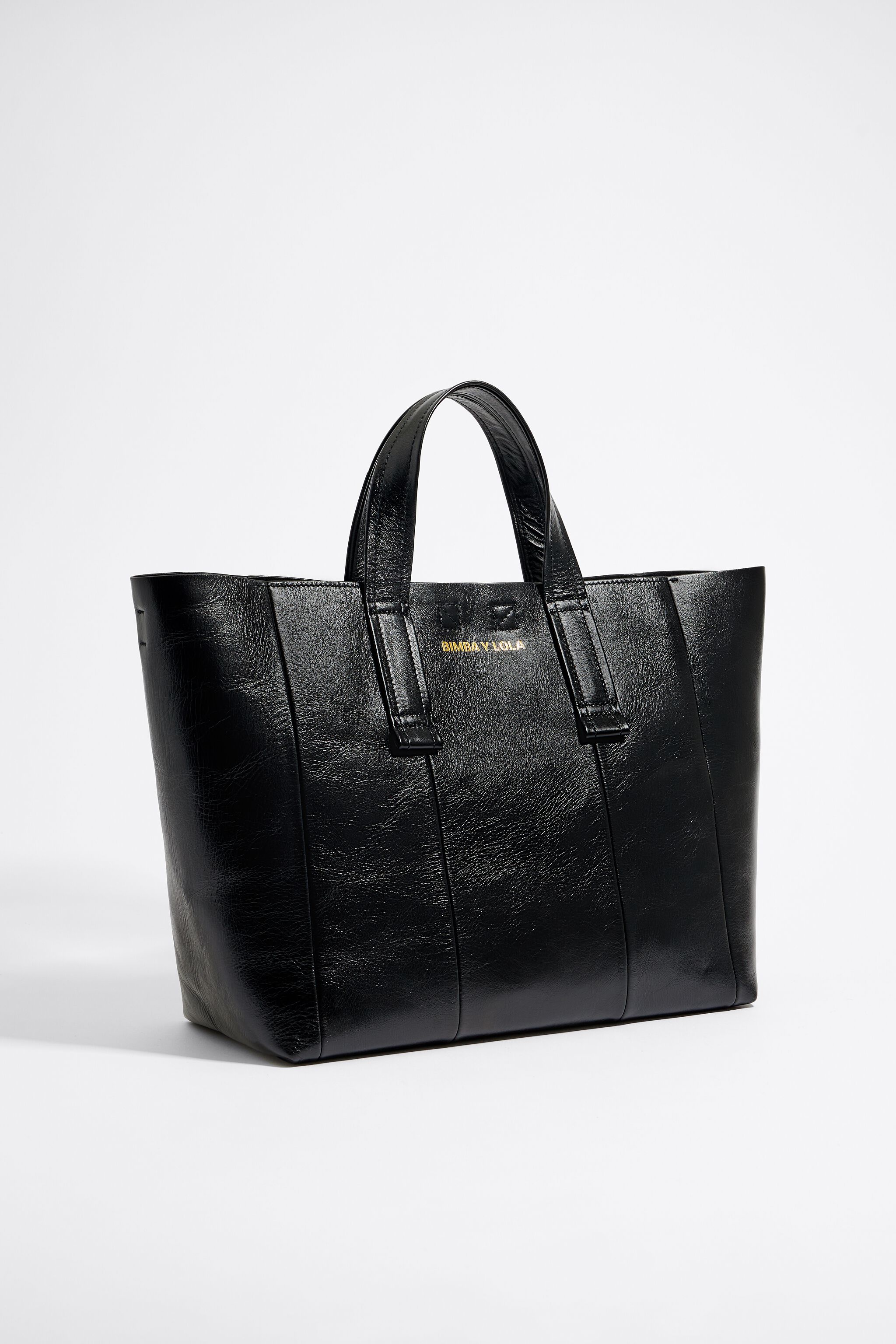 Large black leather shopper bag