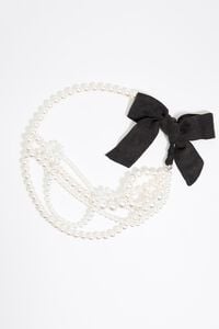 Black ribbon and multi-pearls necklace