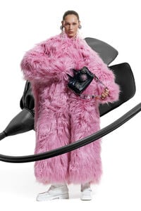 Pink fur maxi coat