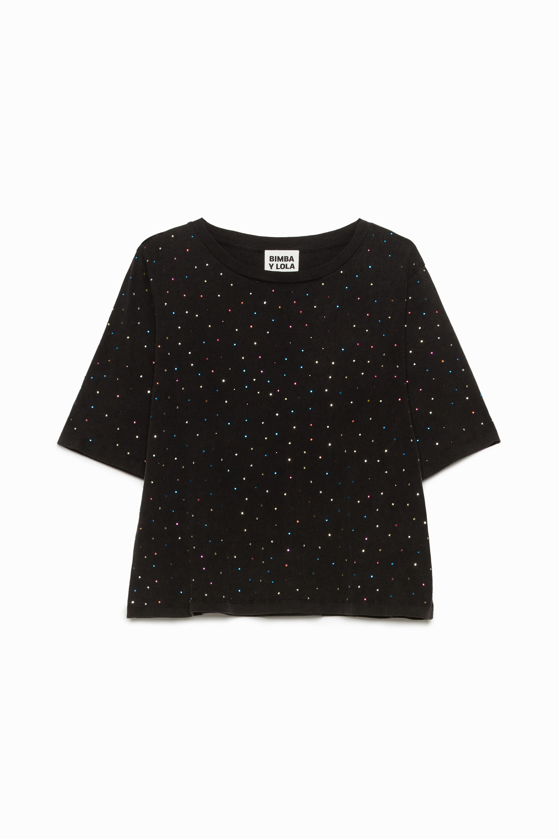 Black washed T-shirt multicolor stones