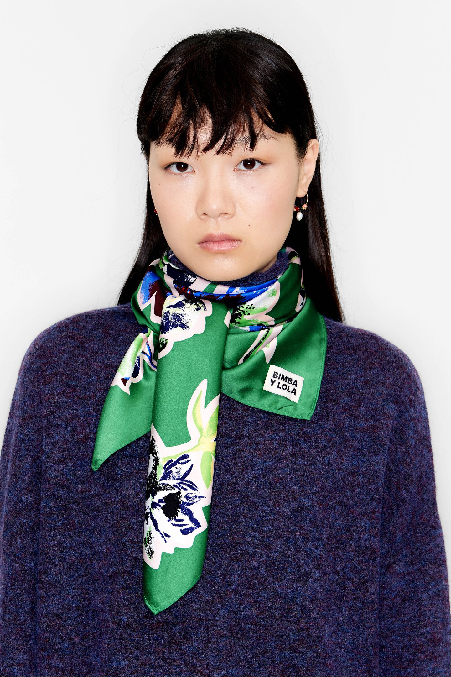 Bimba Y Lola Floral-print Square Scarf in Blue