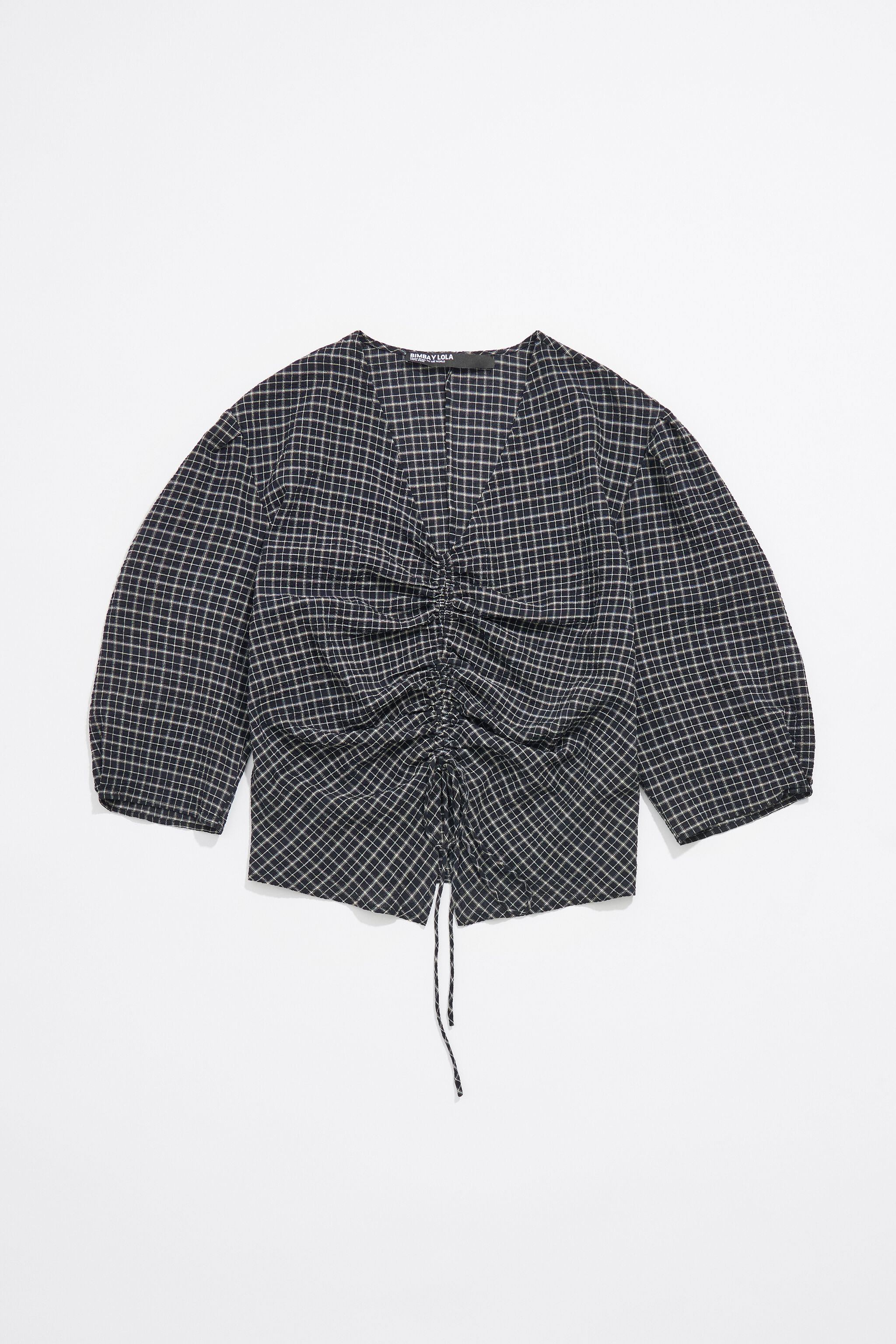 Black gingham ruched blouse