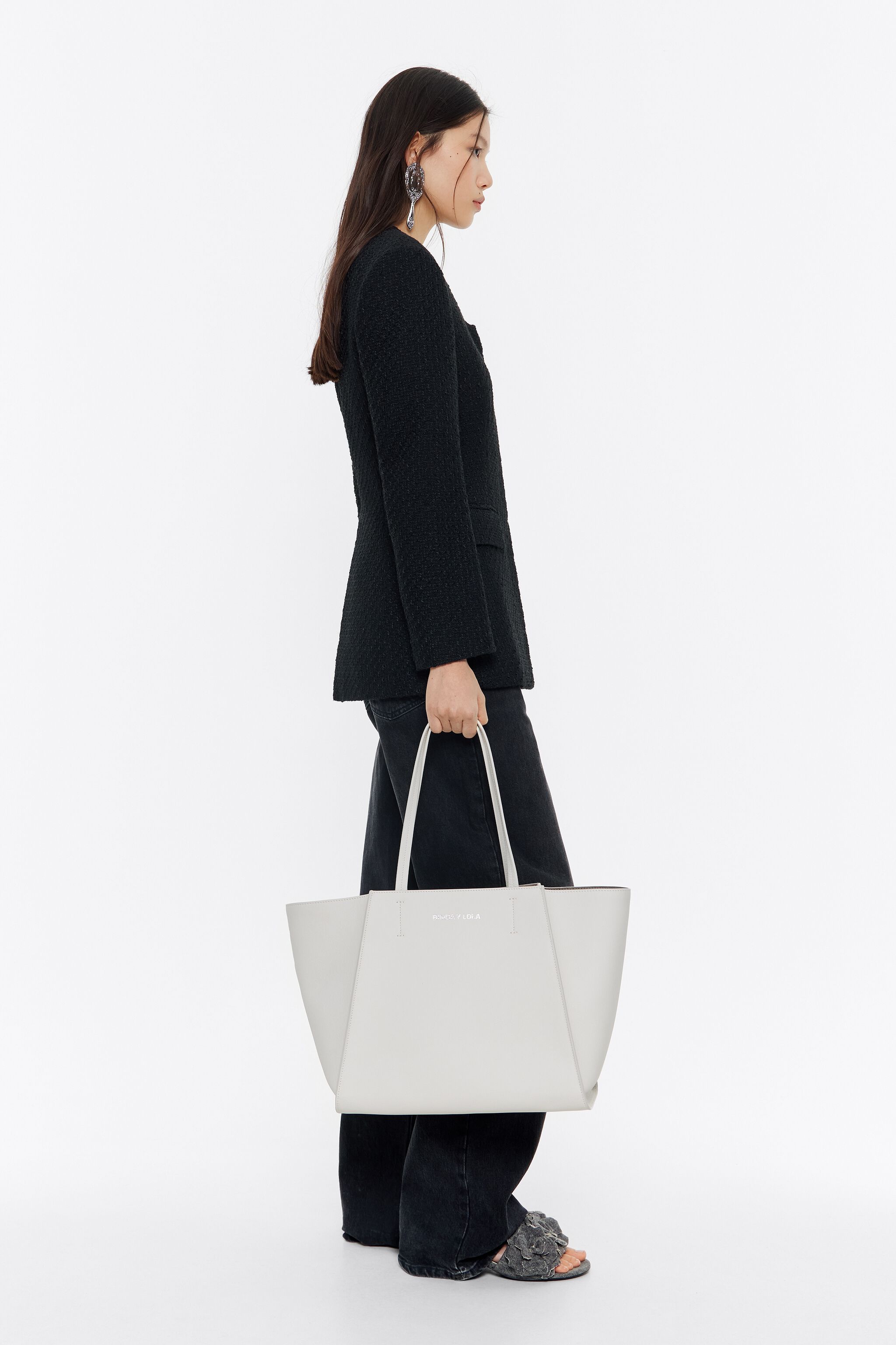 Large off-white leather shopper bag